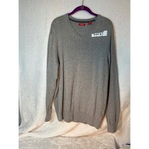 Izod Mens Luxury Blend Silk Cashmere V-Neck Sweater Gray Large L